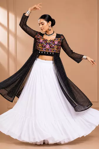 Black Leheriya Print Kurti with Rayon Cotton Lehenga