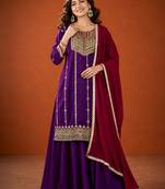Embroidered Vichitra Silk Straight Kurta Sharara and Dupatta Set