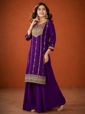 Embroidered Vichitra Silk Straight Kurta Sharara and Dupatta Set 3