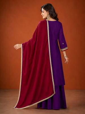 Embroidered Vichitra Silk Straight Kurta Sharara and Dupatta Set 4