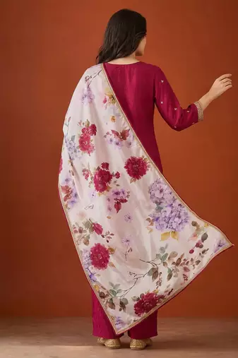 Embroidered Silk Straight Kurta Pant and Dupatta Set