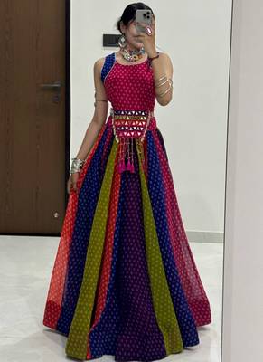 Multicolor Georgette Cotton Navratri Lehenga Choli 1