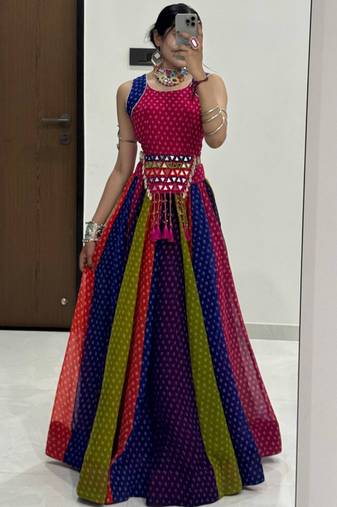 Multicolor Georgette Cotton Navratri Lehenga Choli