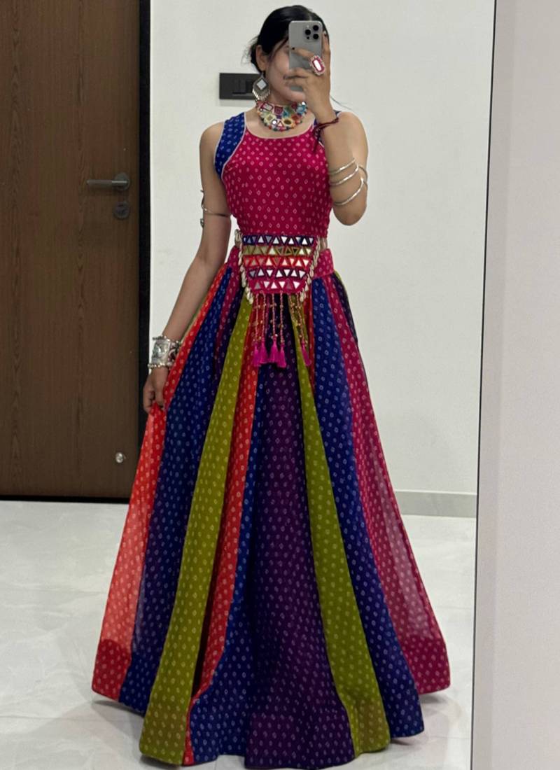 Multicolor Georgette Cotton Navratri Lehenga Choli