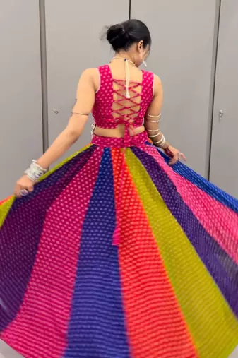 Multicolor Georgette Cotton Navratri Lehenga Choli