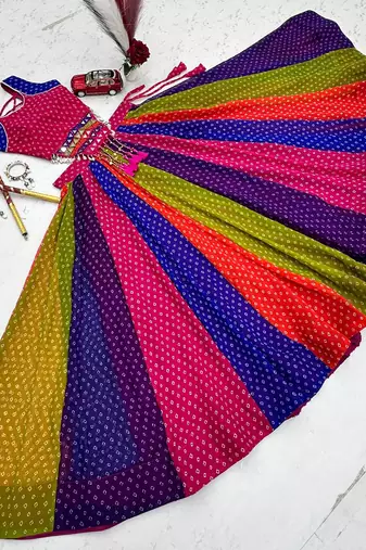 Multicolor Georgette Cotton Navratri Lehenga Choli