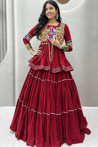 Maroon Pure Cotton Navratri Lehenga Choli