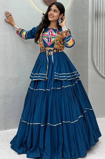 Teal Pure Cotton Navratri Lehenga Choli