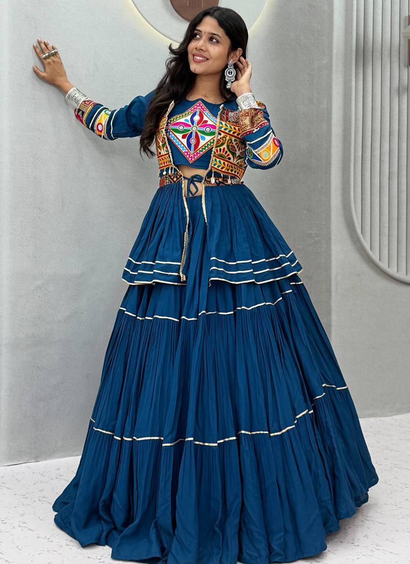 Teal Pure Cotton Navratri Lehenga Choli
