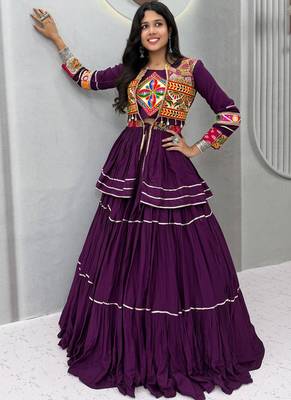 Purple Pure Cotton Navratri Lehenga Choli 1