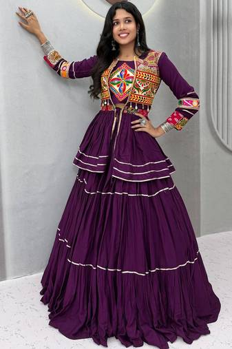 Purple Pure Cotton Navratri Lehenga Choli