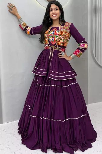 Purple Pure Cotton Navratri Lehenga Choli