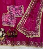 New Soft jimmy Satin Sequence embroidery Work Saree With Blouse Set For Women's