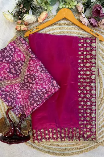 New Soft jimmy Satin Sequence embroidery Work Saree With Blouse Set For Women's