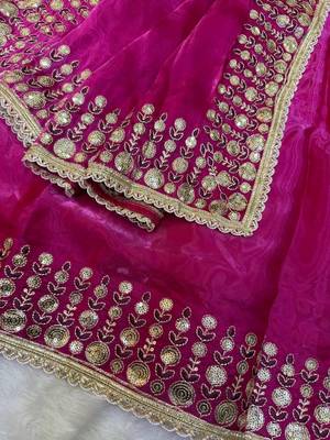 New Soft jimmy Satin Sequence embroidery Work Saree With Blouse Set For Women's 4