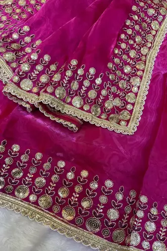 New Soft jimmy Satin Sequence embroidery Work Saree With Blouse Set For Women's