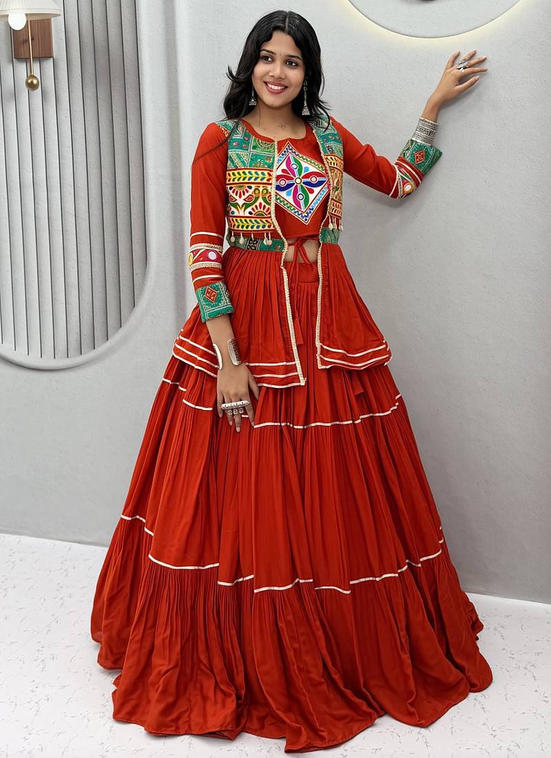 Orange Pure Cotton Navratri Lehenga Choli