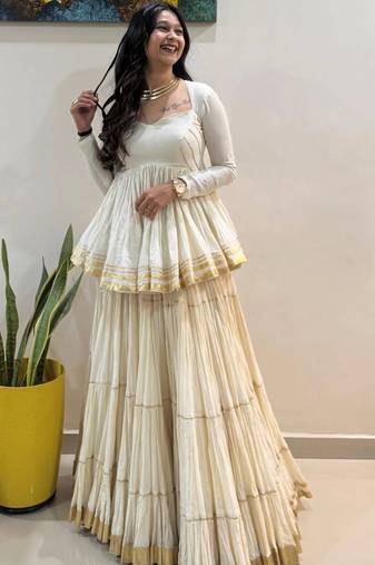 White Pure Cotton Navratri Lehenga Choli