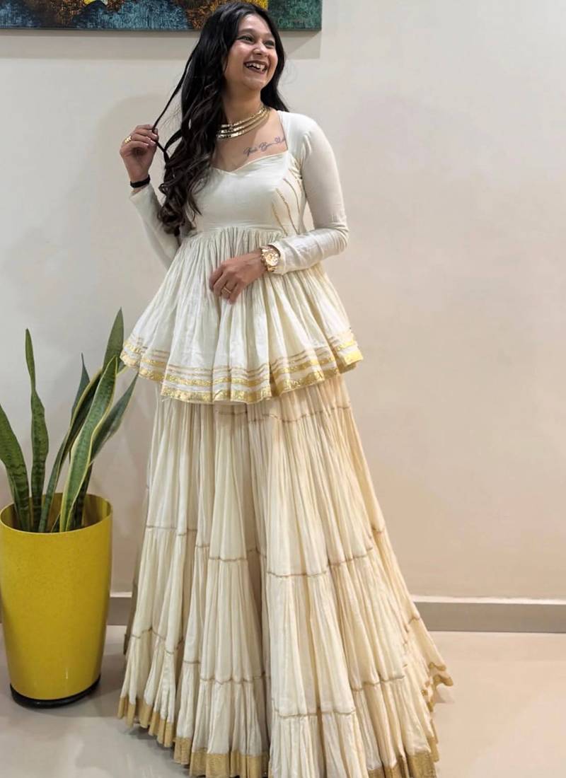 White Pure Cotton Navratri Lehenga Choli