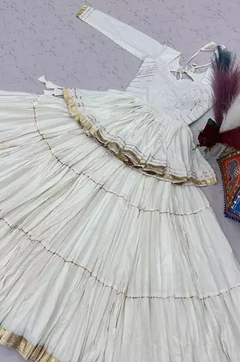 White Pure Cotton Navratri Lehenga Choli