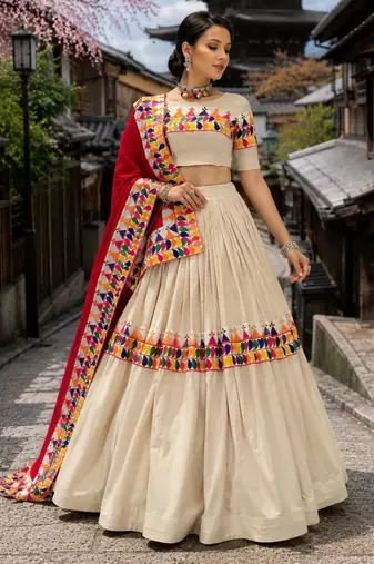 Vanilla Color Chaniya Choli with Traditional Gamthi Work