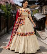Vanilla Color Chaniya Choli with  Gamthi Work  - free size