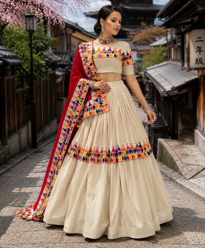 Vanilla Color Chaniya Choli with  Gamthi Work  - free size