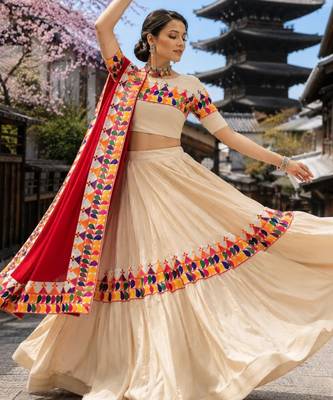 Vanilla Color Chaniya Choli with  Gamthi Work  - free size 2