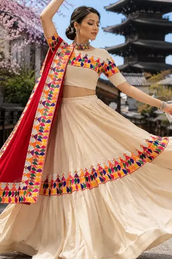 Vanilla Color Chaniya Choli with Traditional Gamthi Work