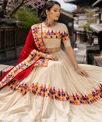 Vanilla Color Chaniya Choli with  Gamthi Work  - free size 3