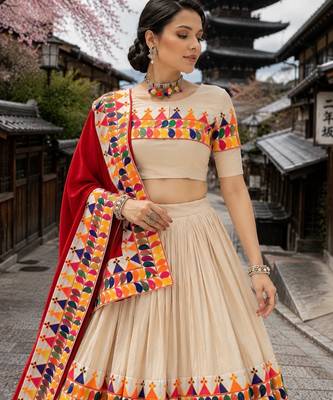Vanilla Color Chaniya Choli with  Gamthi Work  - free size 4