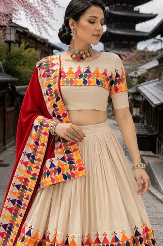 Vanilla Color Chaniya Choli with Traditional Gamthi Work