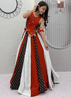 Orange Pure Cotton Navratri Lehenga Choli 1