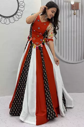 Orange Pure Cotton Navratri Lehenga Choli