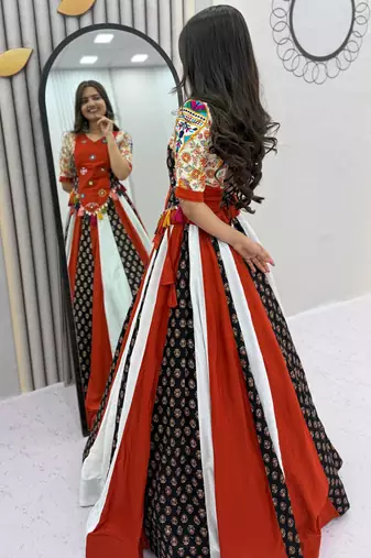 Orange Pure Cotton Navratri Lehenga Choli