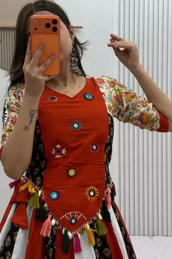 Orange Pure Cotton Navratri Lehenga Choli