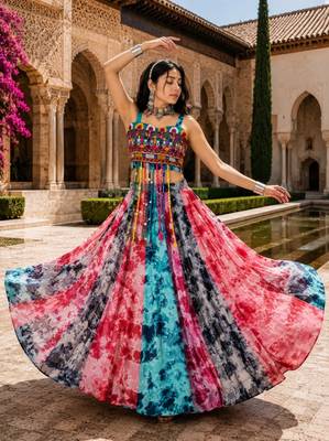 Free Size Multicolor Shibori Prints Lehenga With Fancy Top 2