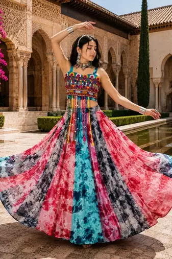 Free Size Multicolor Shibori Prints Lehenga With Fancy Top