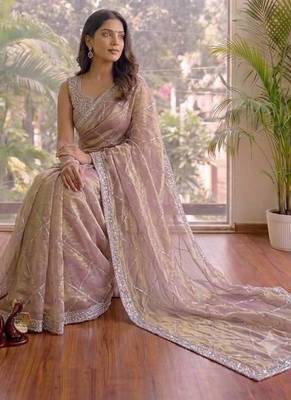New Space Silk Jarkhan Diamond work Wedding Wear Saree With Blouse Set For Women's 1
