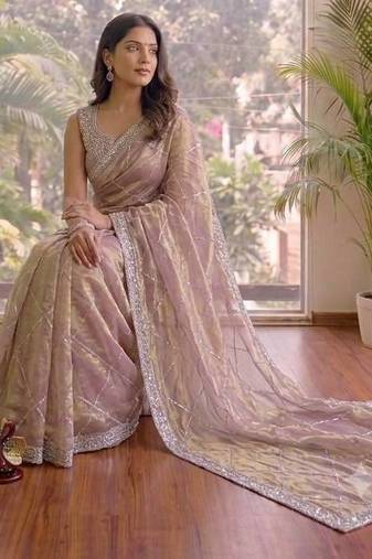 New Space Silk Jarkhan Diamond work Wedding Wear Saree With Blouse Set For Women's