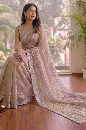 New Space Silk Jarkhan Diamond work Wedding Wear Saree With Blouse Set For Women's