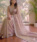 New Space Silk Jarkhan Diamond work Wedding Wear Saree With Blouse Set For Women's