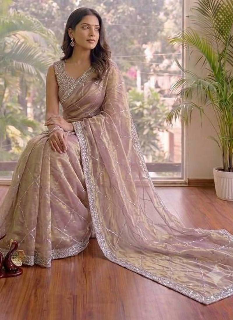 New Space Silk Jarkhan Diamond work Wedding Wear Saree With Blouse Set For Women's