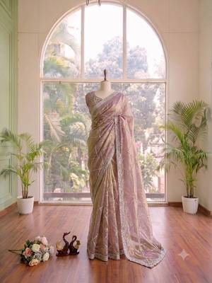 New Space Silk Jarkhan Diamond work Wedding Wear Saree With Blouse Set For Women's 2