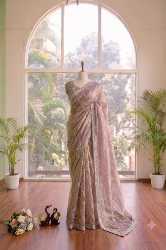 New Space Silk Jarkhan Diamond work Wedding Wear Saree With Blouse Set For Women's