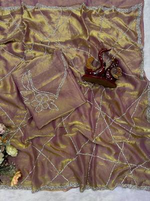 New Space Silk Jarkhan Diamond work Wedding Wear Saree With Blouse Set For Women's 4