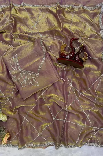 New Space Silk Jarkhan Diamond work Wedding Wear Saree With Blouse Set For Women's