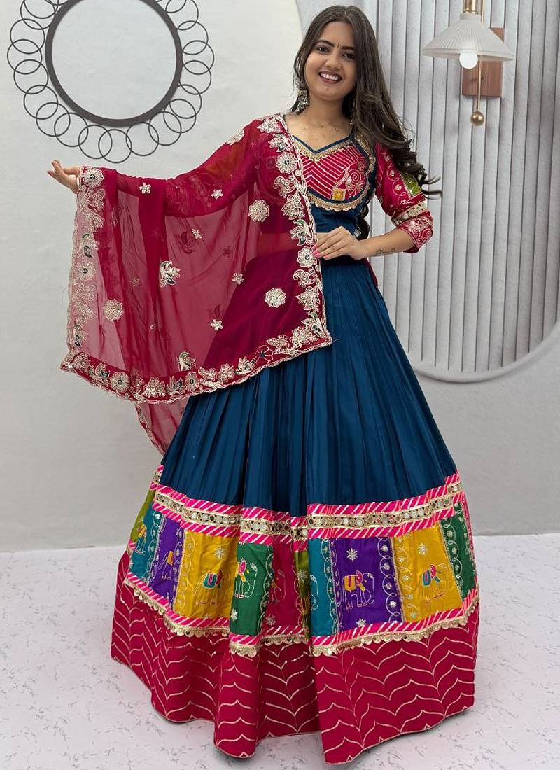 Teal Pure Cotton Navratri Lehenga Choli