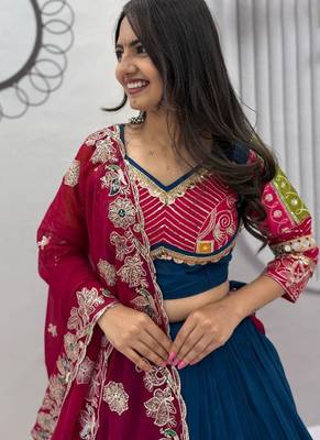 Teal Pure Cotton Navratri Lehenga Choli 2