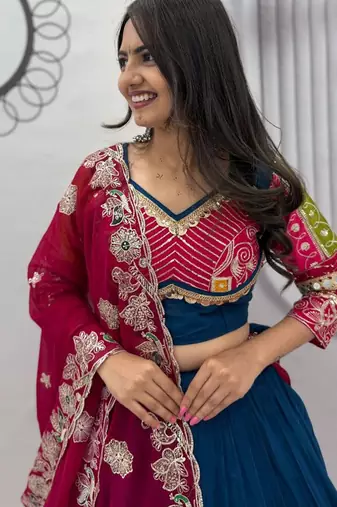 Teal Pure Cotton Navratri Lehenga Choli
